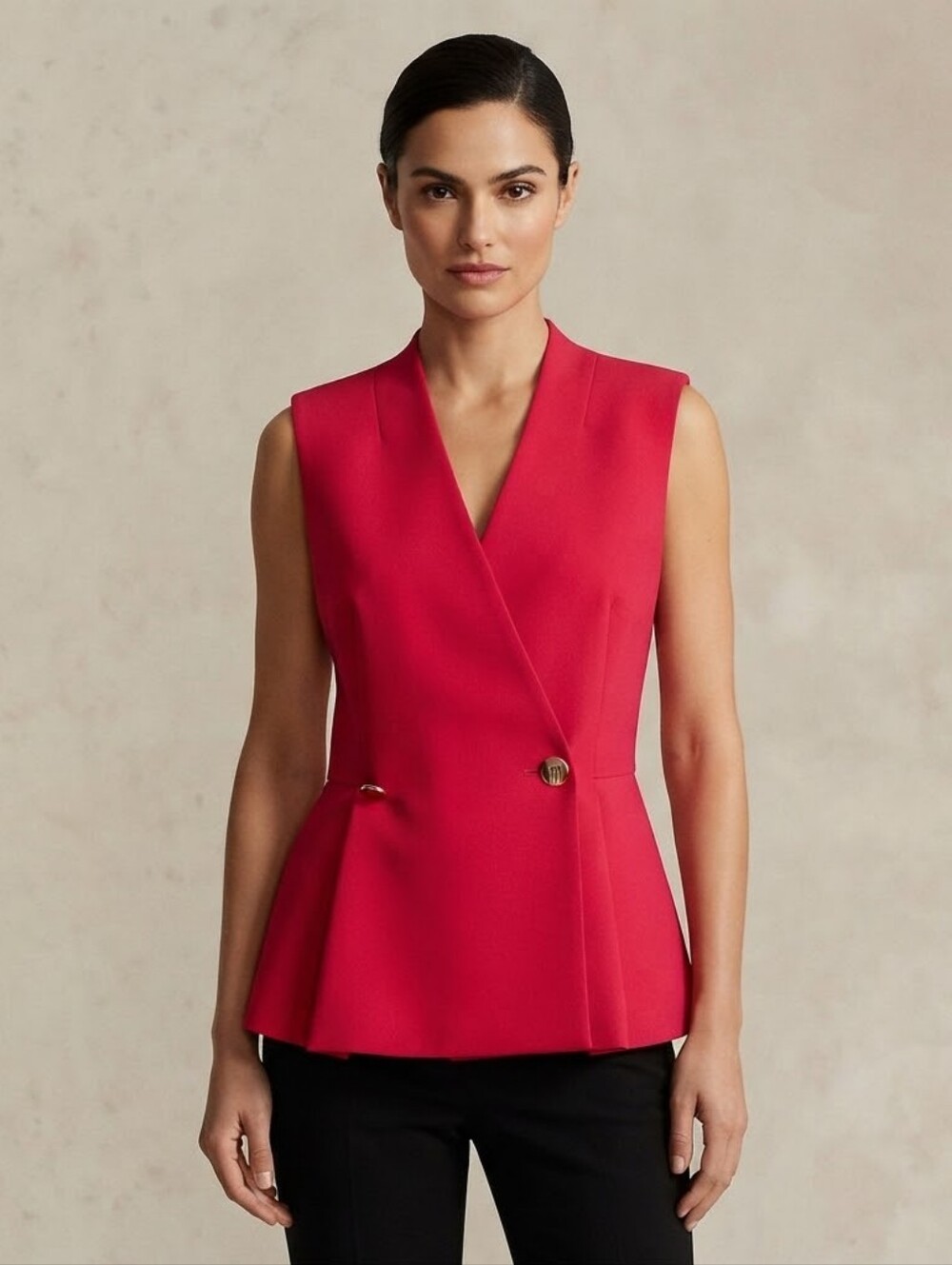 Zara Sleeveless Red  Wrap-Style Peplum Top Size M- Fits Small